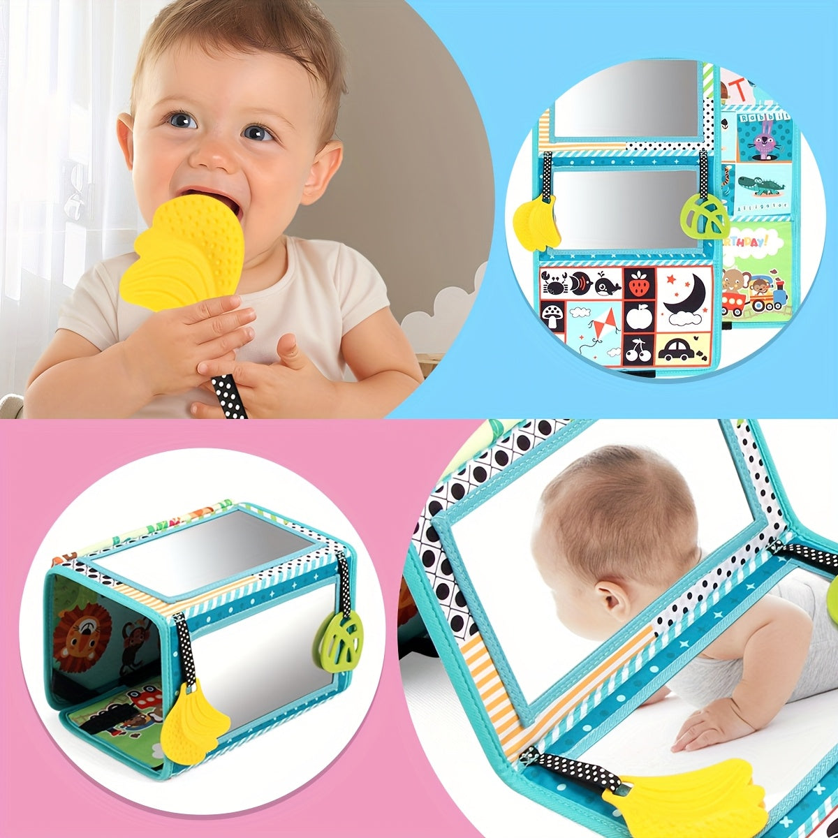 Double Sided Mirror Cloth Book for Kids - Sensory Toy with Animal & Shape