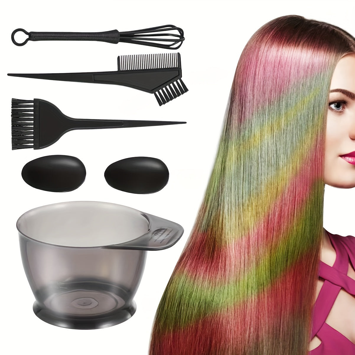 Hair Dye Tools Set: Bowl Comb Earmuffs Palette Brush Mixing Rods