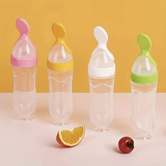 1pc Baby Food Feeder 90ml 3oz Silicone Feeding Bottle With Spoon And Stand