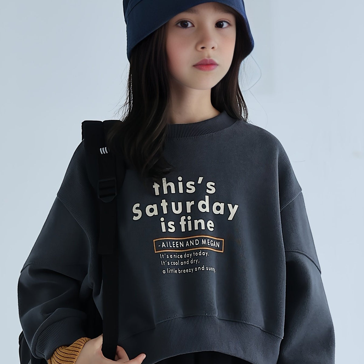 Girls 95 Cotton Thick THIS SATURDAY IS FINE Print Long Sleeve Sweatshirt Tops