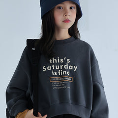 Girls 95 Cotton Thick THIS SATURDAY IS FINE Print Long Sleeve Sweatshirt Tops