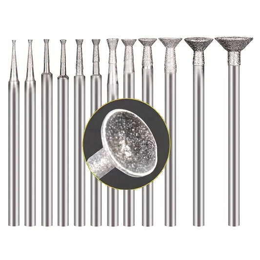 12pcs Diamond Grinding Burr for Rotary Tool 2.35mm Shank