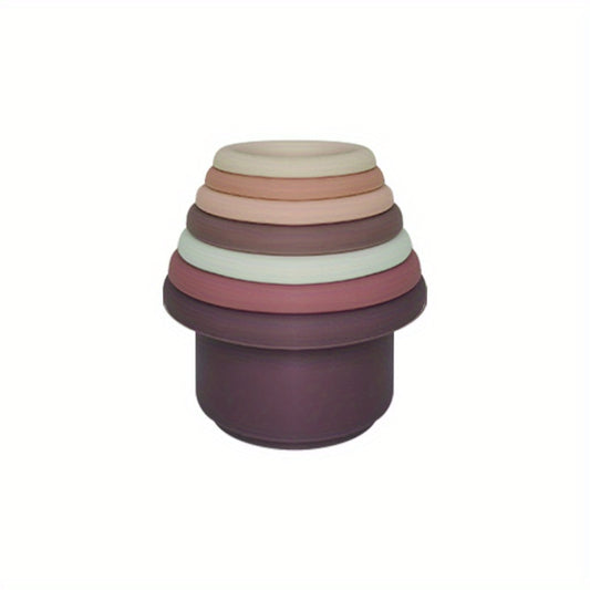 Rainbow Stacking Tower Baby Stacking Cups Silicone Jenga Educational Toys