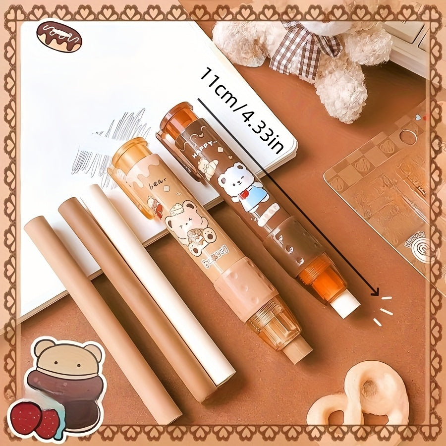 1pc Chocolate Bear Press Eraser Pen Type Clean Low Dust