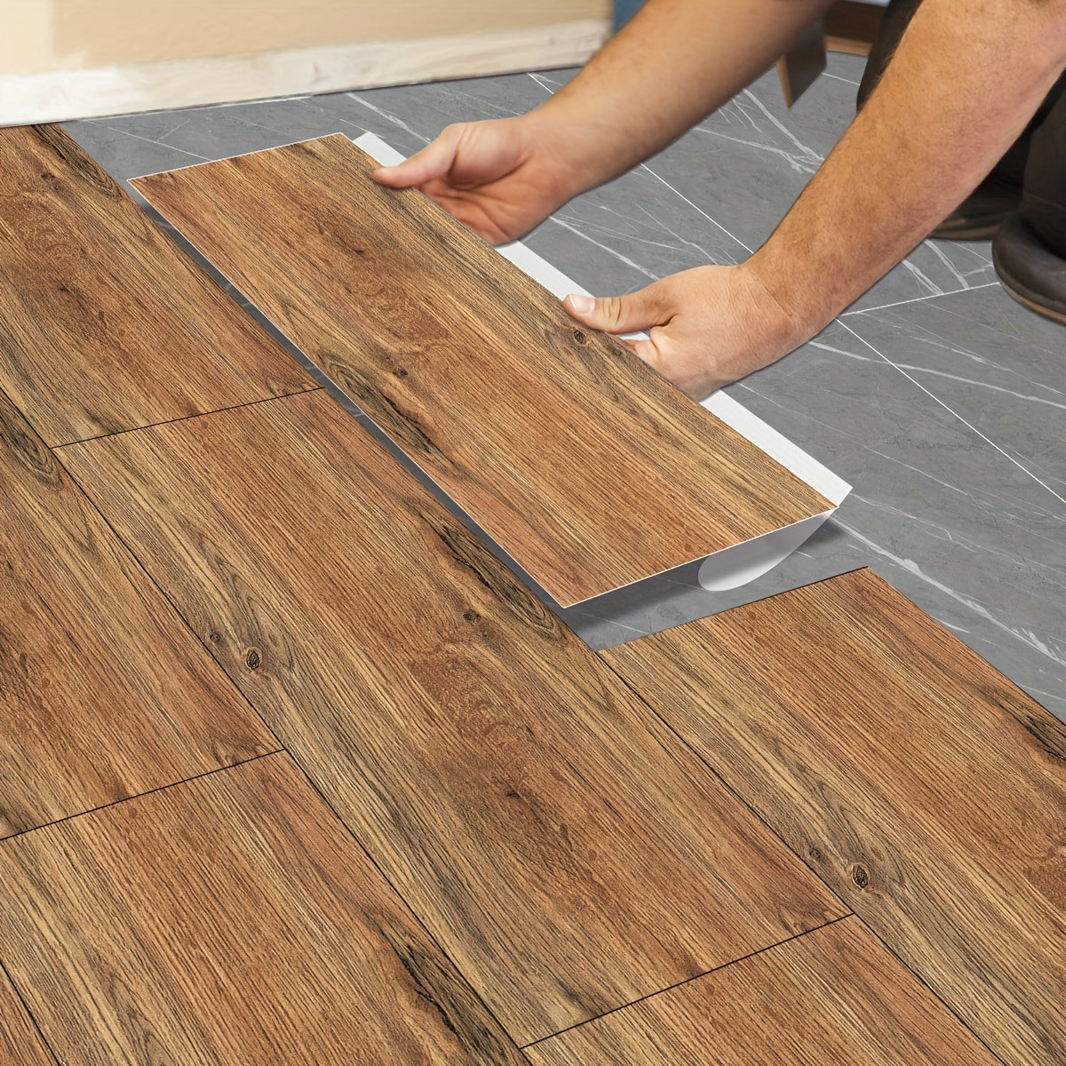 5pcs Wood Pattern Floor Sticker Waterproof Tile Sticker Home Decor 0.7mm