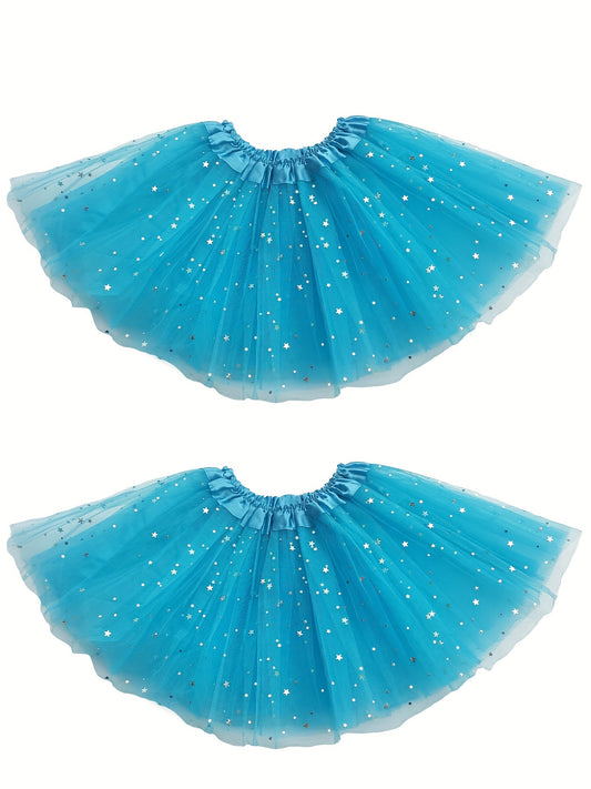 2pc Toddler Girls Sequin Stars Tutu Skirt for Birthday Party Ballet Dance