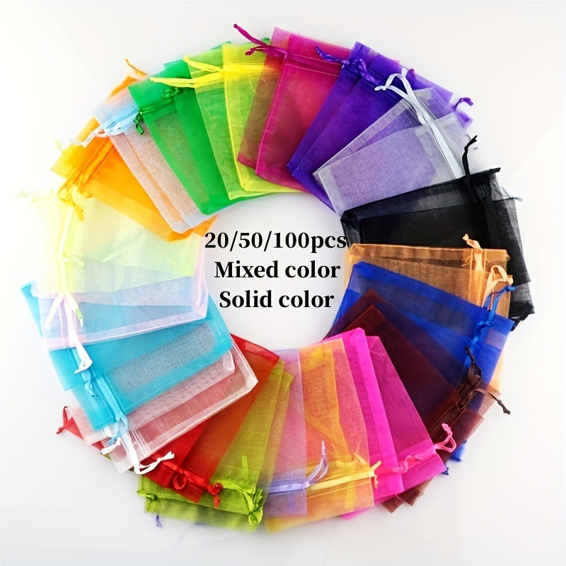 100pcs Mixed Organza Gift Bags Drawstring Party Favor Candy Packaging Bag