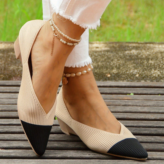 Women's Colorblock Wedge Heels Pointed Toe Slip On Shoes