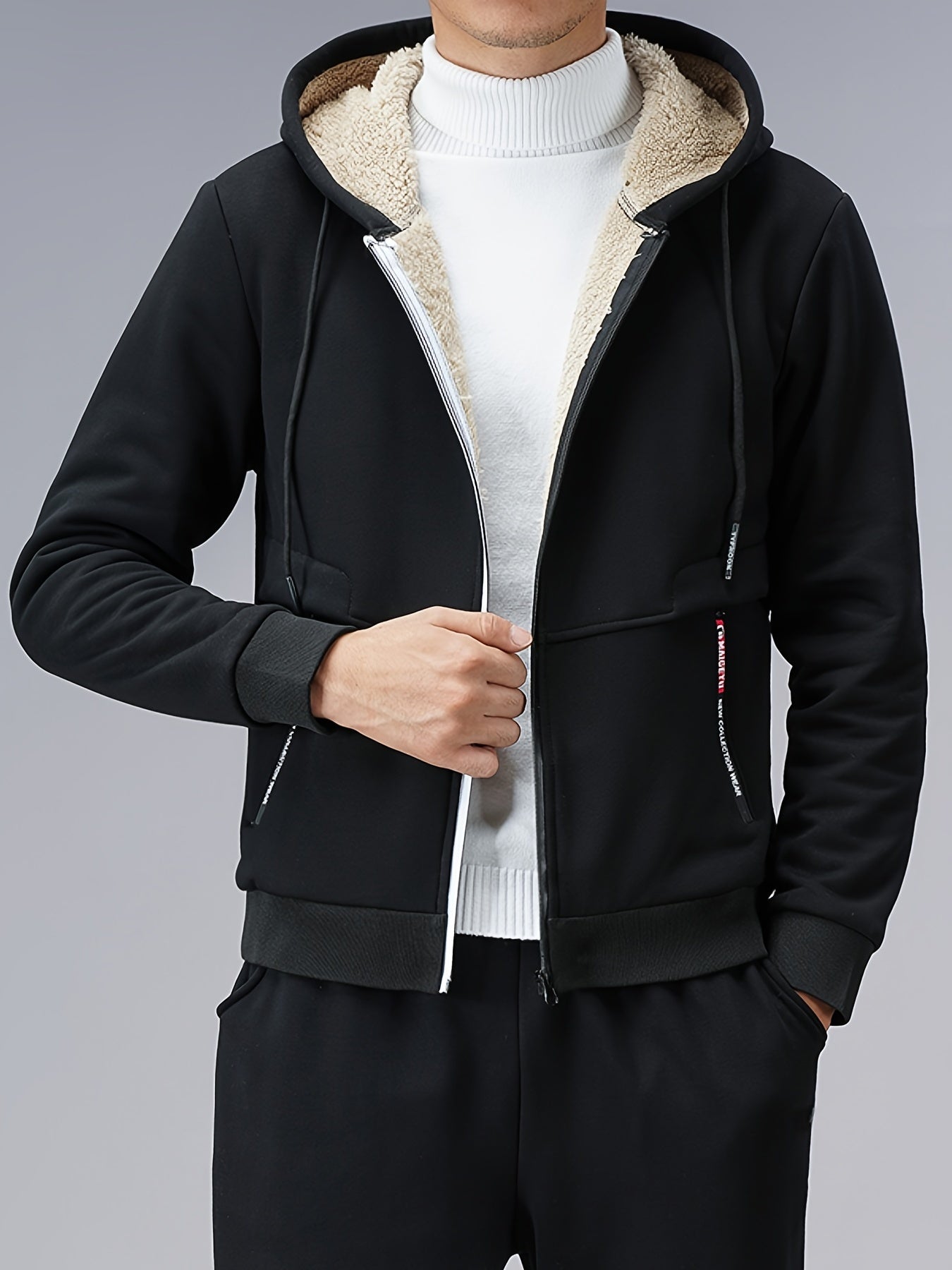 Men's Fall Winter Fleece Hooded Jacket