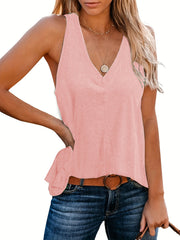 Summer Sleeveless Tank Top Solid V Neck Casual Women's Clothing