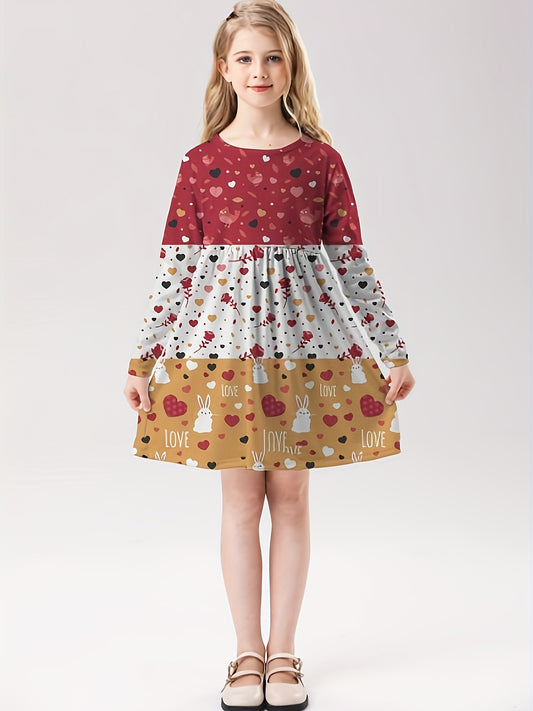 Girls Bunny Graphic Long Sleeve Dress