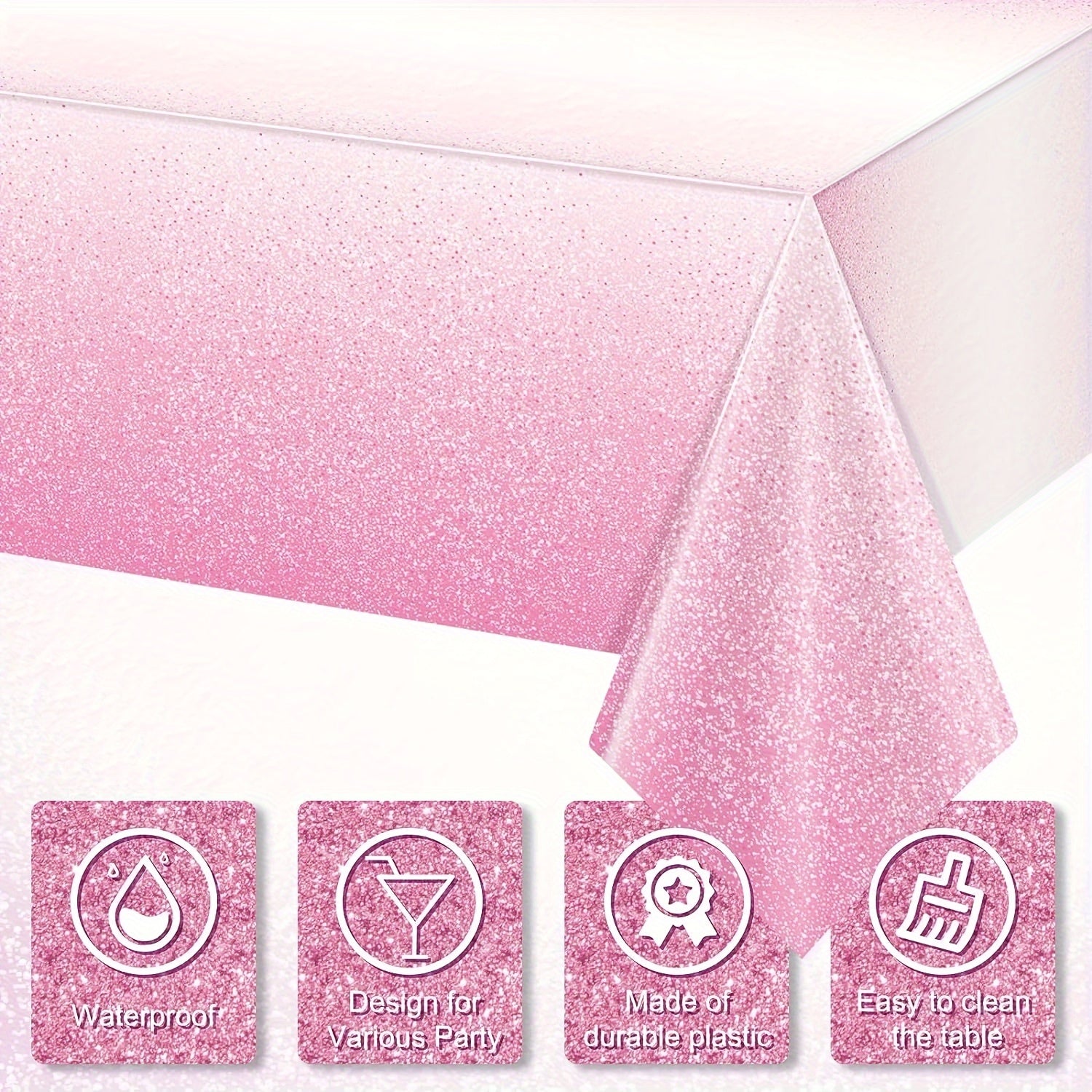 Pink Plastic Tablecloth for Parties Gradient Pastel Pink Disposable Tablecloth