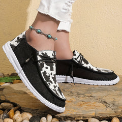 Dairy Cow Print Blocking Skate Shoes Lightweight Breathable Low Top Sport Shoes