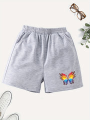 Girls' Butterfly Graphic Casual Shorts Outwear Elastic Waist Regular Fit