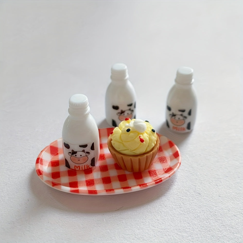 5pcs Mini Simulated Milk Bottle Dollhouse Ornaments Resin Craft