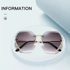 Rhinestone Decor Rimless Sunglasses For Women Gradient Lens UV400
