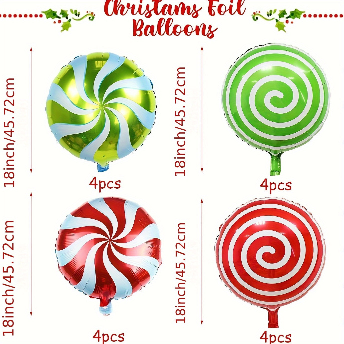 8pcs Christmas Candy Swirl Mylar Foil Balloons 45 72 Cm