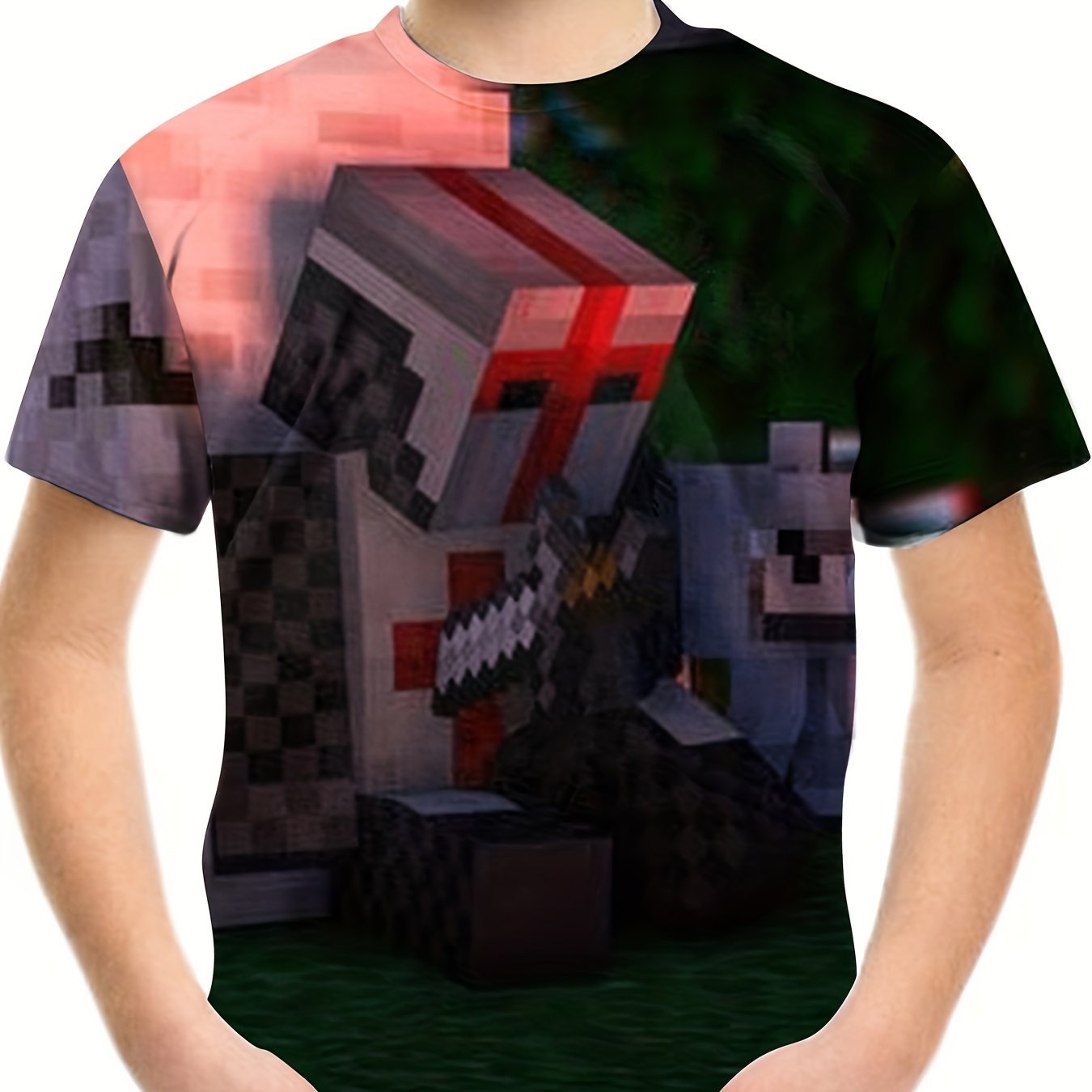 Boys Pixel Warrior Print T shirt Short Sleeve Casual Outdoor Tees Top