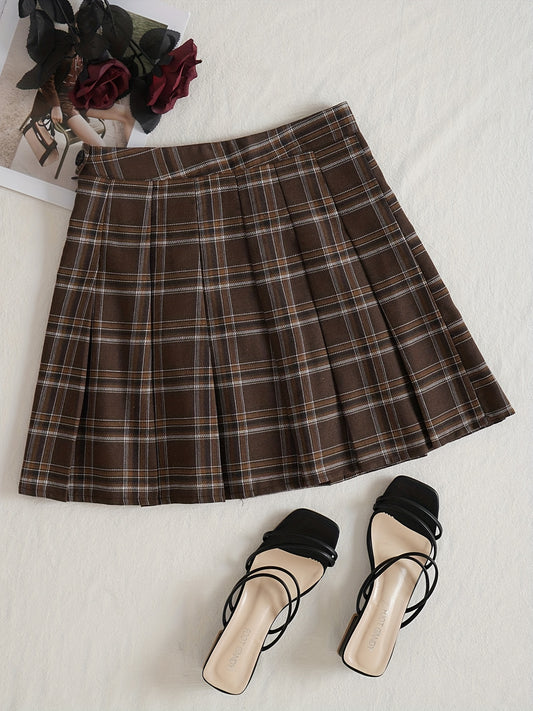 Plaid Print Pleated Skirt Casual Mini Skirt Women's Clothing