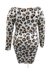  Leopard Print V Neck Drawstring Ruched Dress