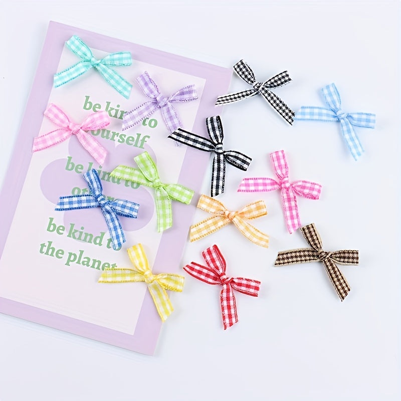 30pcs Colorful Plaid & Ribbon Bows Hair Clips DIY Decoration Crafts