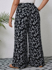  Leopard Print Wide Leg Trousers with Belt