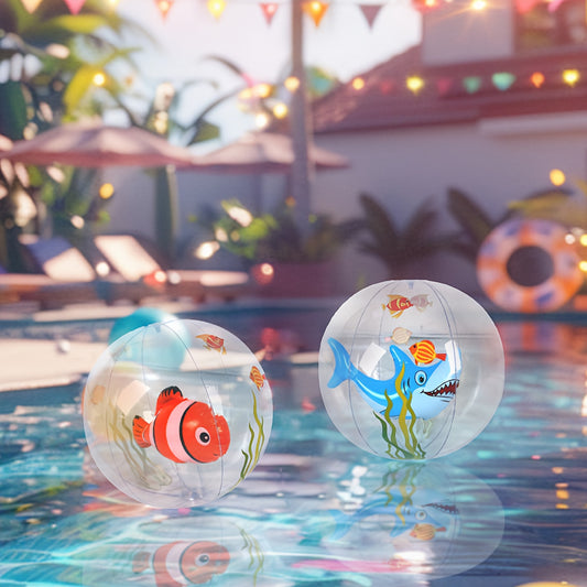 Shark & Clownfish Inflatable Beach Balls - Ocean Themed Pool Toys
