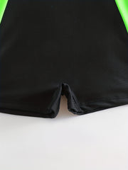 Stripes Block One Piece Swimsuit Neon Green Round Neck Bathing Suit