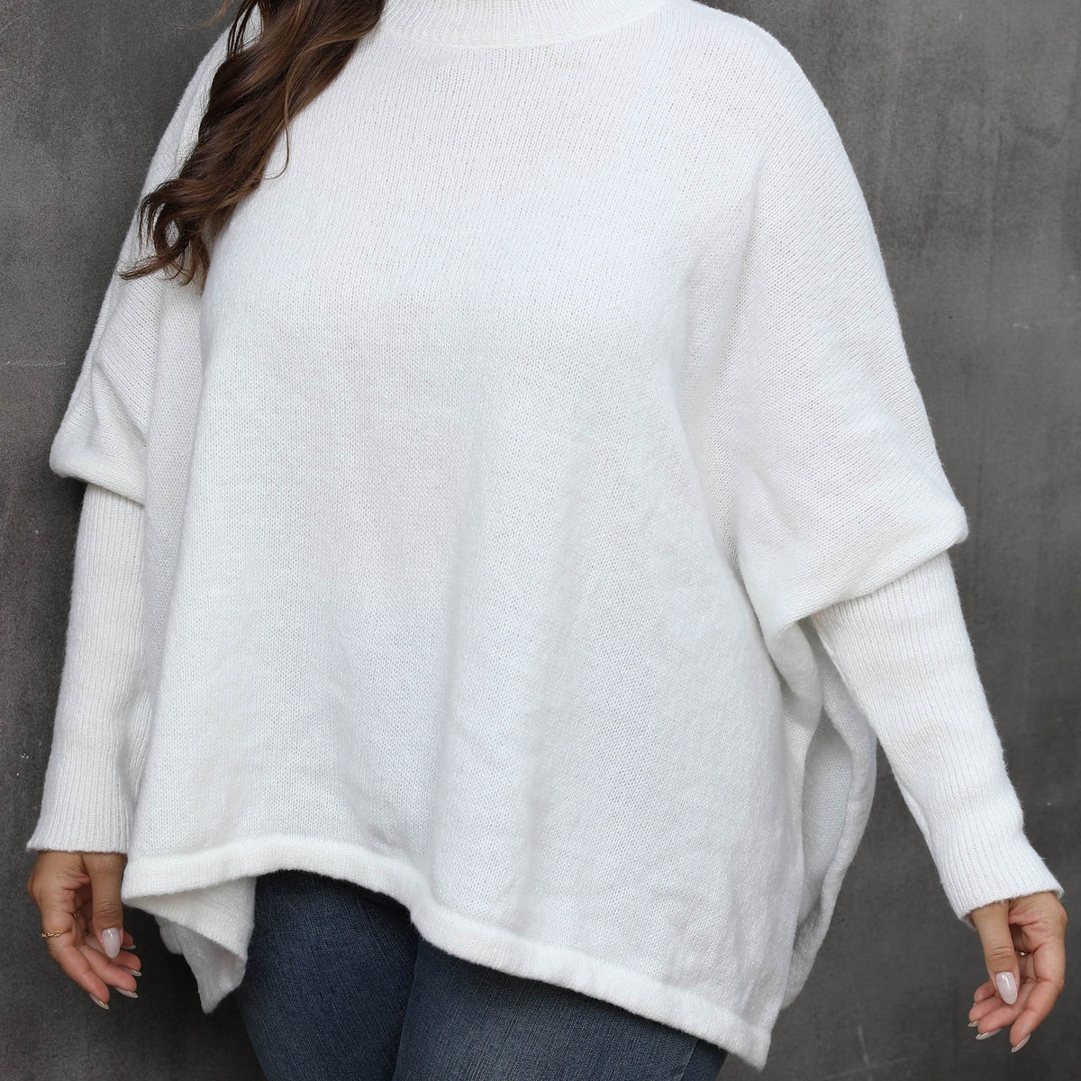  Casual Solid Bat Sleeve Round Neck Sweater