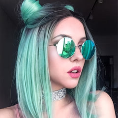 Ombre Mint Green Shoulder Length Bob Wigs For Women