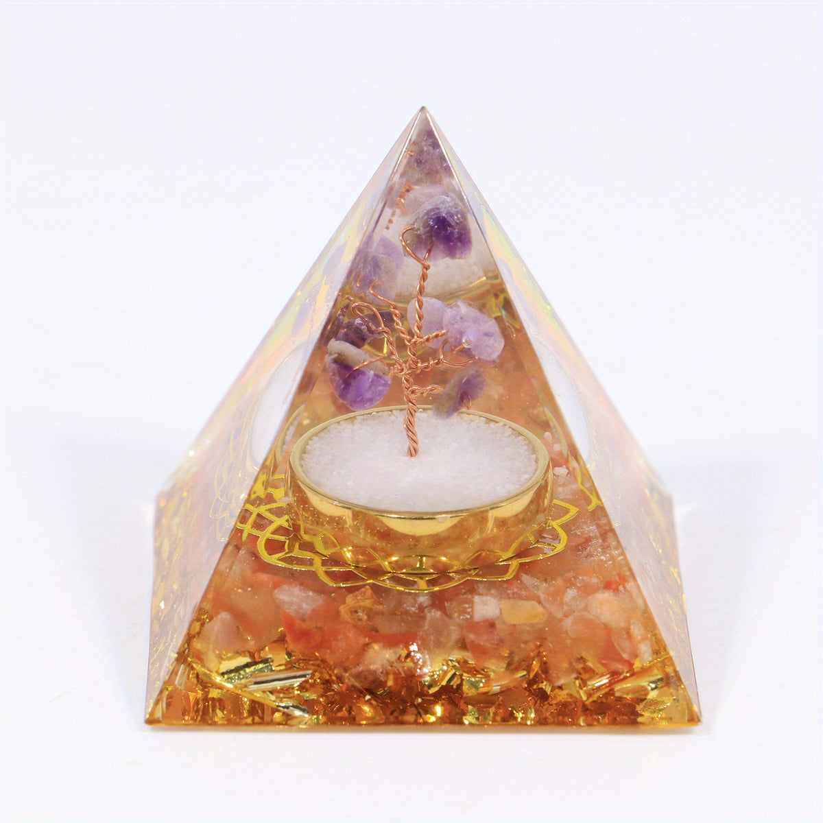 Tree Of Life Orgone Pyramid with Amethyst Ball