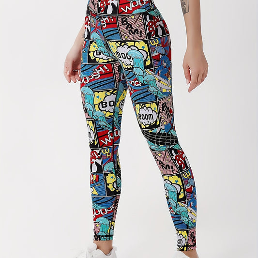 Cartoon Print Yoga Leggings High Waist Fitness Pants Women's Activewear