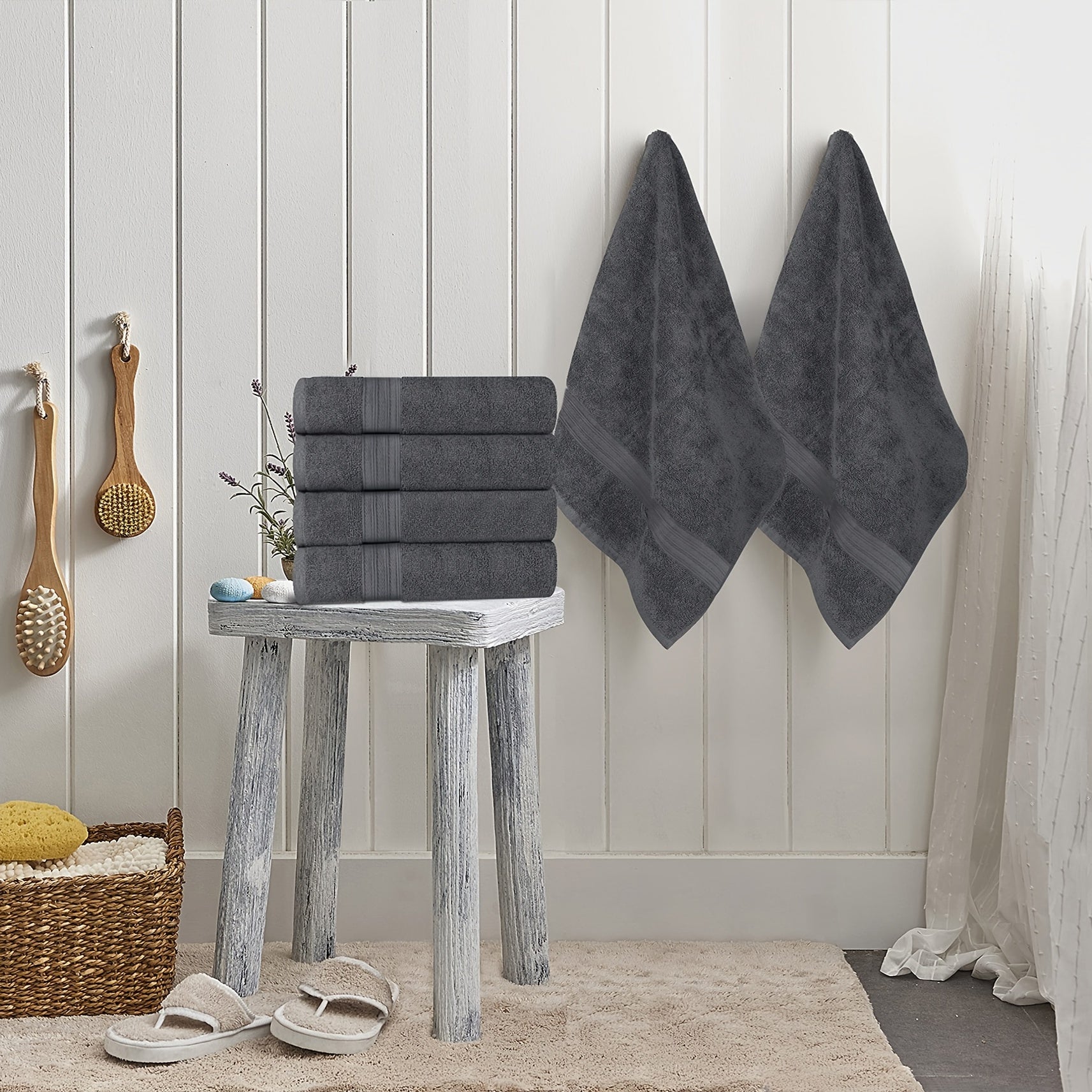 6 Pack Soft Cotton Hand Towels for Gym and Spa Dark Gray