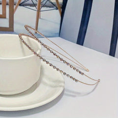 Rhinestone Double Row Hair Hoop Headwear Faux Pearl Headband