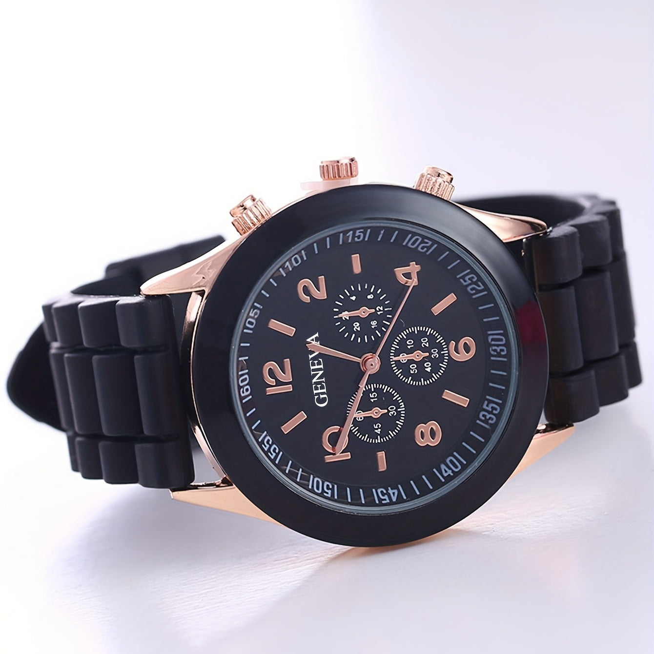 Student Silicone Quartz Watch & Bead Rhinestone Bracelet Set