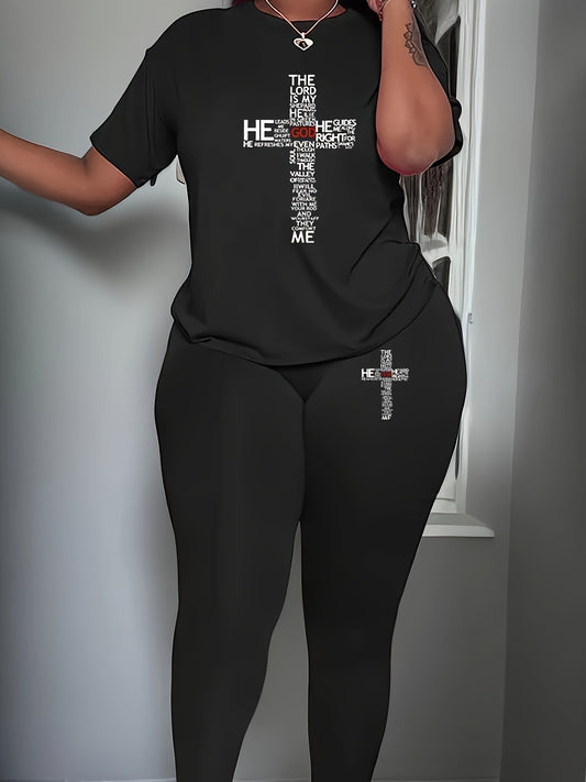  Two Piece Slogan Print Top & Leggings Set