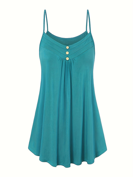  Ribbed Button Round Neck Cami Top