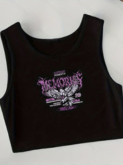 Graphic Print Tank Top 4 Pack Sexy Crew Neck Summer Sleeveless Top