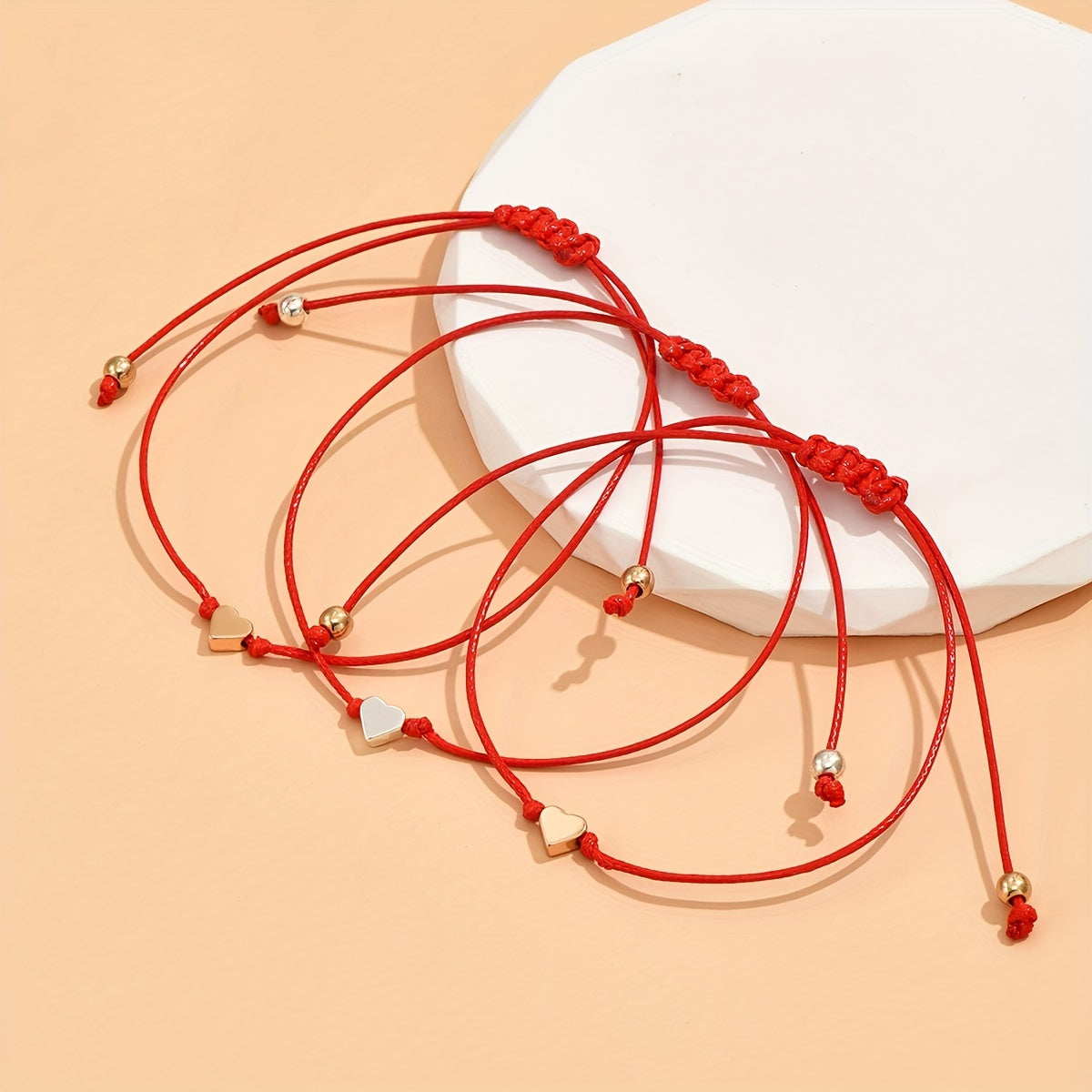 3 Pcs Rope Bracelet Heart Shape Adjustable Friendship Bangles