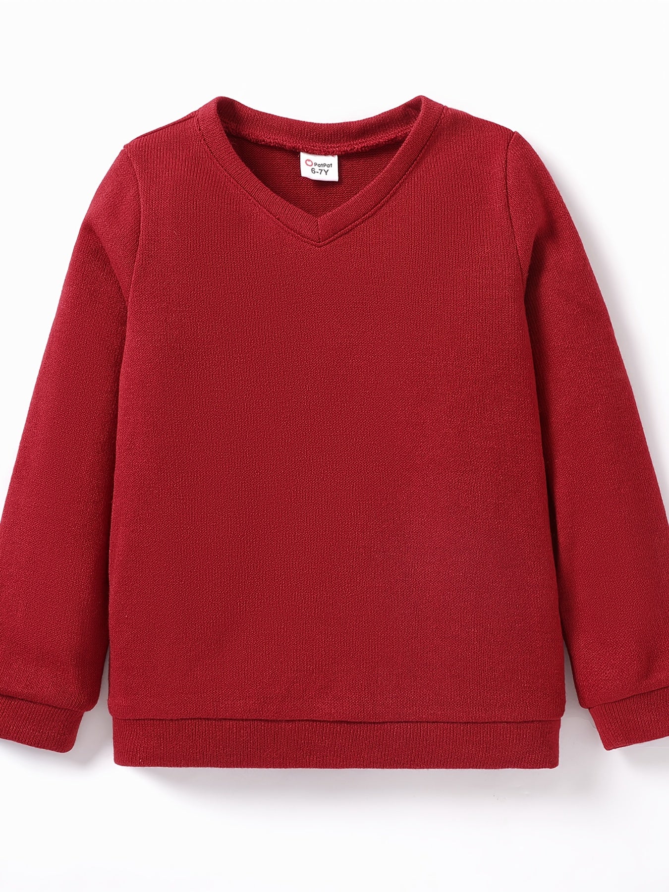 Boys Casual Solid V-neck Sweatshirt Long Sleeve Top