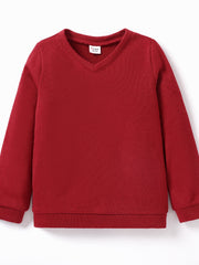 Boys Casual Solid V-neck Sweatshirt Long Sleeve Top