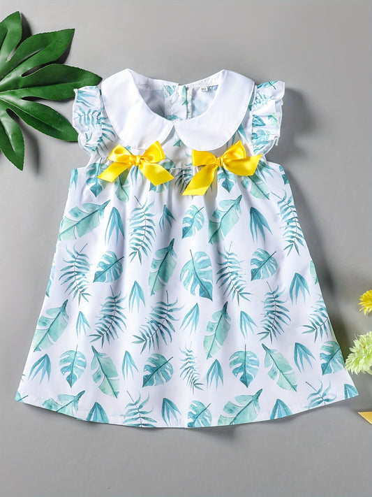 Baby Girl's Summer Bow Leaves Print Dress