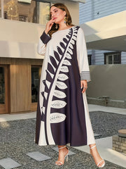 Colorblock Leaf Print Maxi Dress