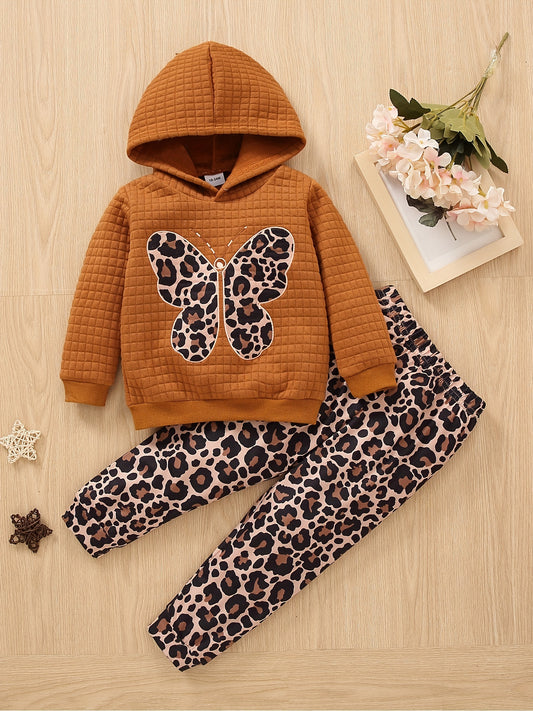 Girls Leopard Print Hoodie & Sweatpants Set
