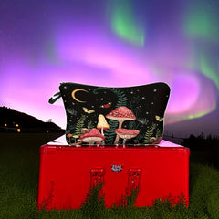 Small Moon Mushroom Print Makeup Bag for Women Waterproof Clutch Handbag