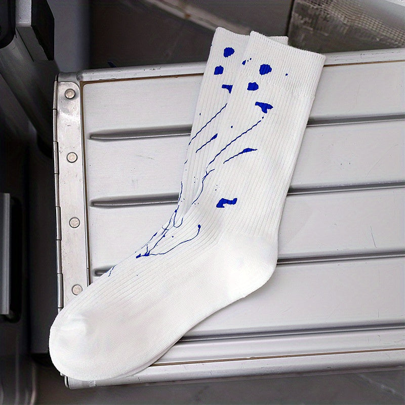 Splash Ink Print Socks Comfy & Breathable Mid Tube Stockings