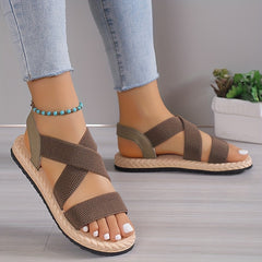 Women's Flat Sandals Open Toe Slip On Elastic Strap Casual Beach Sandals
