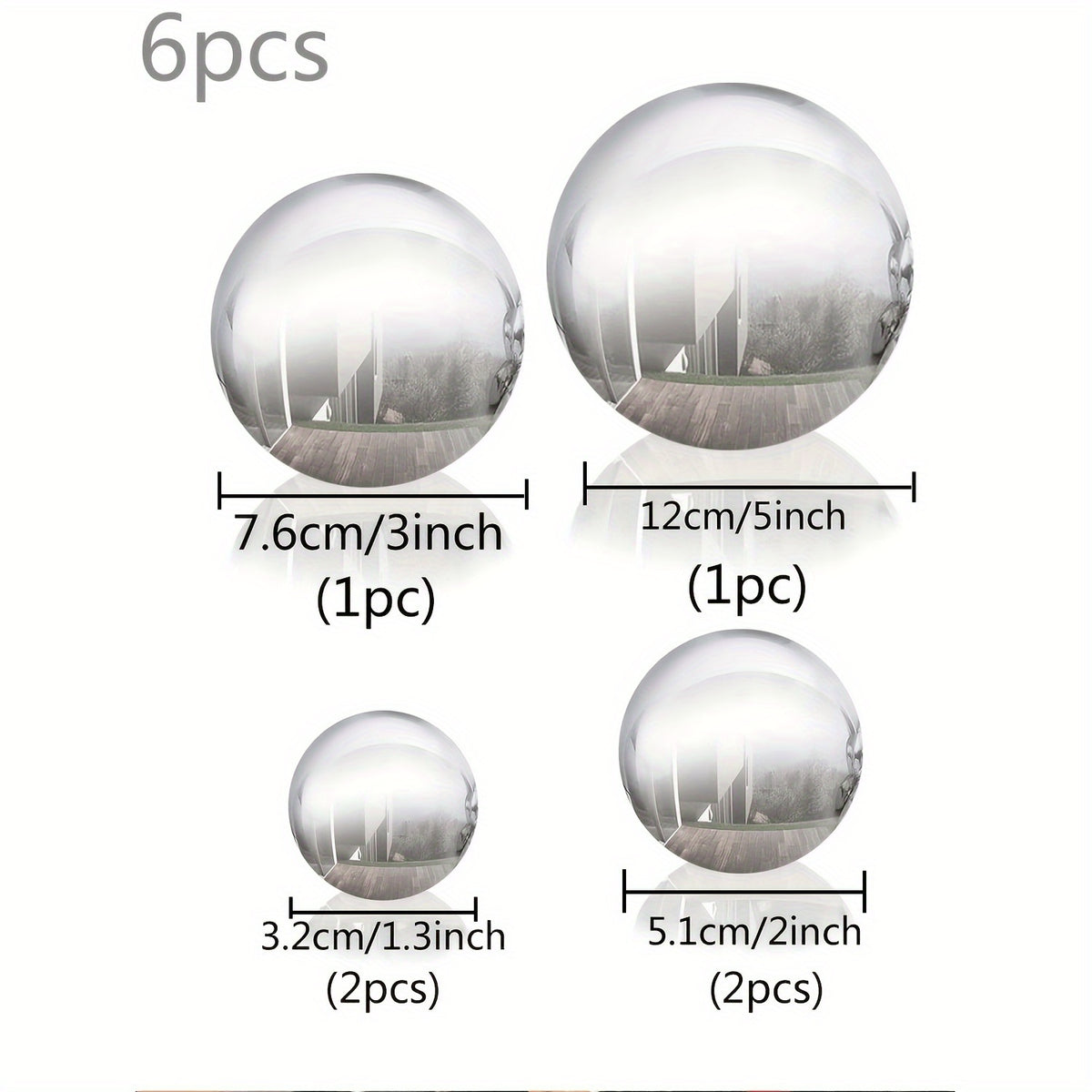 6pcs Stainless Steel Gazing Ball for Garden Home Outdoor Decor