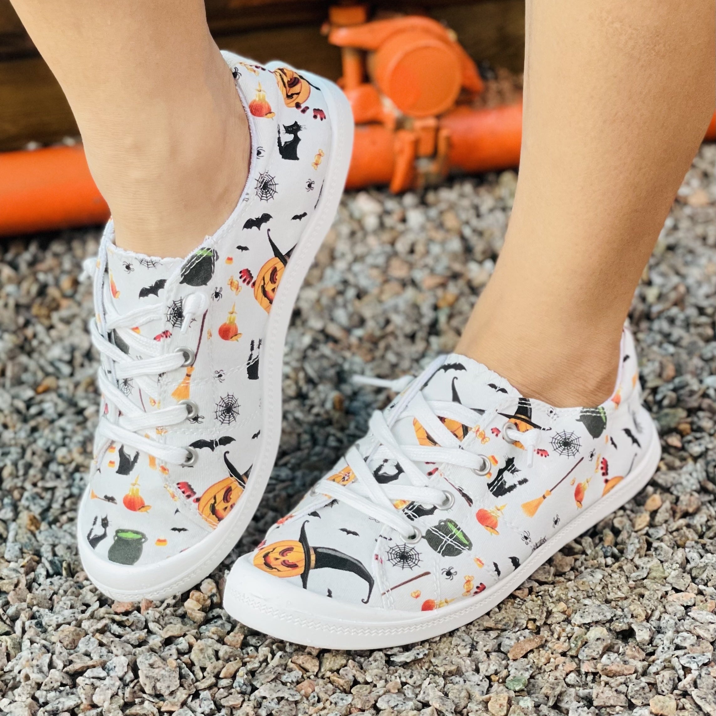 Women's Pumpkin Printed Lace-Up Low Round Toe Casual Shoes