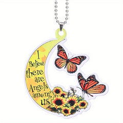 Purple Butterfly Moon Pendant Car Rearview Mirror Key Chain Bag Gift